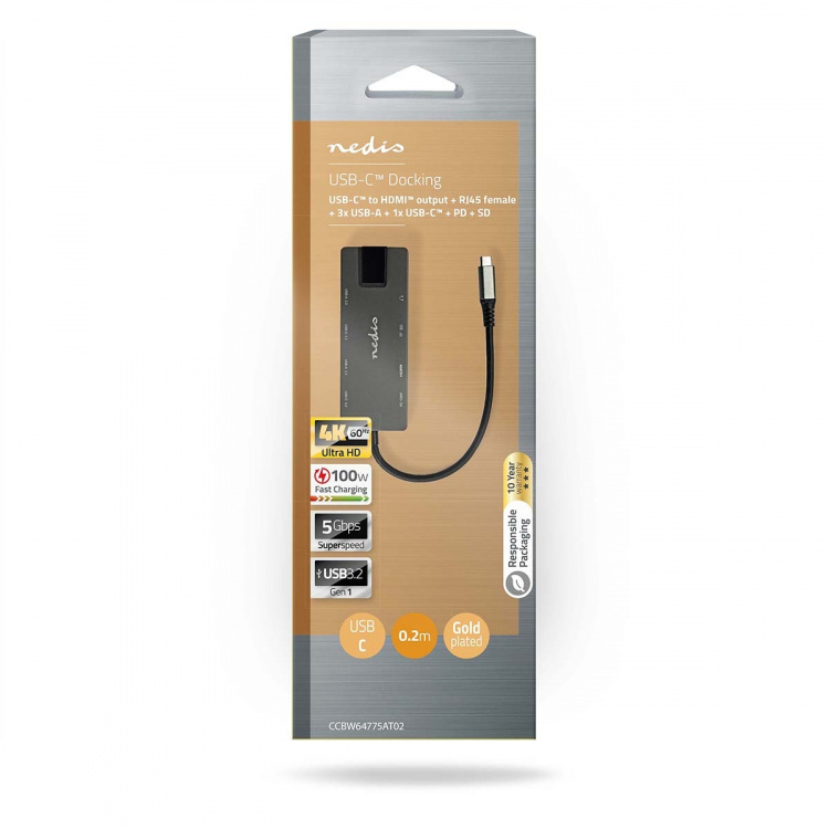 Nedis USB N Moniporttisovitin | 10-in-1 | USB 3.2 Gen 1 | USB-C™ Uros | HDMI™ Ulostulo / RJ45 Naaras / SD / 2x USB-C™ / 3.5 mm naaras / 3x USB-A Naaras | 5 Gbps | 0.20 m | Pyöreä | Kullattu | PVC | Antrasiitti | Laatikko Nedis USB N Moniporttisovitin | 10-in-1 | USB 3.2 Gen 1 | USB-C™ Uros | HDMI™ Ulostulo / RJ45 Naaras / SD / 2x USB-C™ / 3.5 mm naaras / 3x USB-A Naaras | 5 Gbps | 0.20 m | Pyöreä | Kullattu | PVC | Antrasiitti | Laatikko
