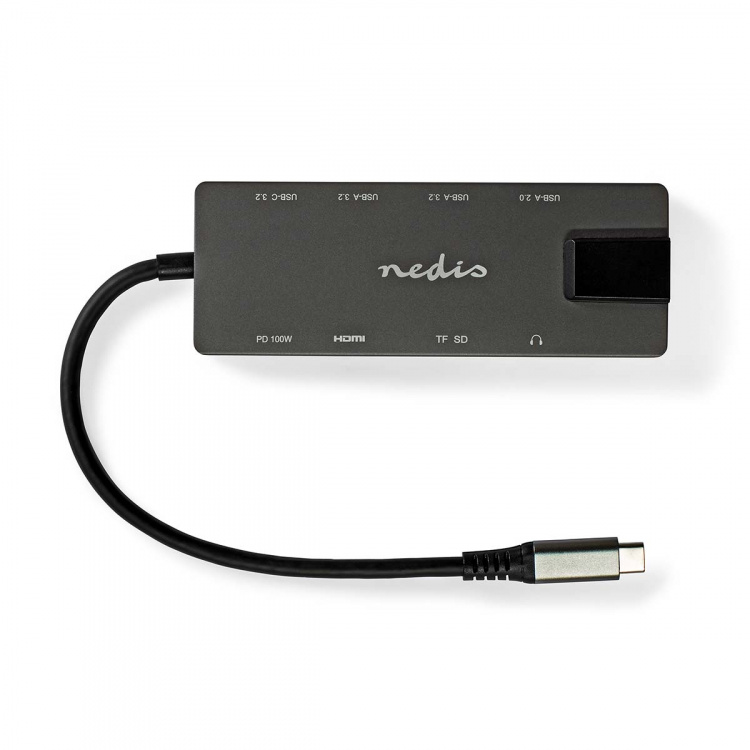 Nedis USB N Moniporttisovitin | 10-in-1 | USB 3.2 Gen 1 | USB-C™ Uros | HDMI™ Ulostulo / RJ45 Naaras / SD / 2x USB-C™ / 3.5 mm naaras / 3x USB-A Naaras | 5 Gbps | 0.20 m | Pyöreä | Kullattu | PVC | Antrasiitti | Laatikko Nedis USB N Moniporttisovitin | 10-in-1 | USB 3.2 Gen 1 | USB-C™ Uros | HDMI™ Ulostulo / RJ45 Naaras / SD / 2x USB-C™ / 3.5 mm naaras / 3x USB-A Naaras | 5 Gbps | 0.20 m | Pyöreä | Kullattu | PVC | Antrasiitti | Laatikko