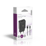 Nedis Seinälaturi | 12 W | Pikalataus-toiminto | 1x 2.4 A A | Lähtöliitäntöjen määrä: 1 | USB-A | USB Type-C™ (irrallinen) Kaapeli | 1.00 m | Single Voltage Output | Musta