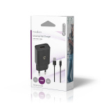 Nedis Seinälaturi | 12 W | Pikalataus-toiminto | 1x 2.4 A A | Lähtöliitäntöjen määrä: 1 | USB-A | USB Type-C™ (irrallinen) Kaapeli | 1.00 m | Single Voltage Output | Musta