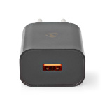 Nedis Seinälaturi | 18 W | Pikalataus-toiminto | 1.5 / 2.0 / 3.0 A | Lähtöliitäntöjen määrä: 1 | USB-A | Kaapeli ei sisälly | Automaattinen Jännitteen Valinta | Musta
