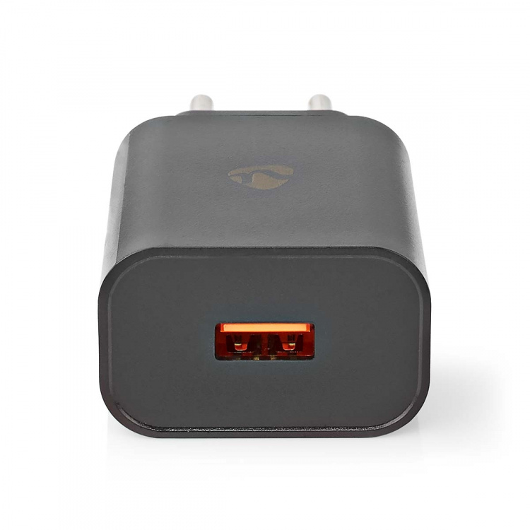 Nedis Seinälaturi | 18 W | Pikalataus-toiminto | 1.5 / 2.0 / 3.0 A | Lähtöliitäntöjen määrä: 1 | USB-A | Kaapeli ei sisälly | Automaattinen Jännitteen Valinta | Musta