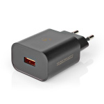 Nedis Seinälaturi | 18 W | Pikalataus-toiminto | 1.5 / 2.0 / 3.0 A | Lähtöliitäntöjen määrä: 1 | USB-A | Kaapeli ei sisälly | Automaattinen Jännitteen Valinta | Musta