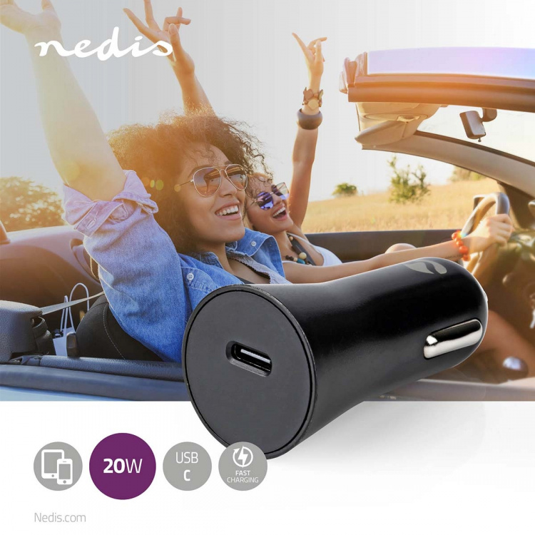 Nedis Autolaturi | 20 W | 1.67 / 2.22 / 3.0 A | Lähtöliitäntöjen määrä: 1 | Portin tyyppi: USB-C™ | Automaattinen Jännitteen Valinta