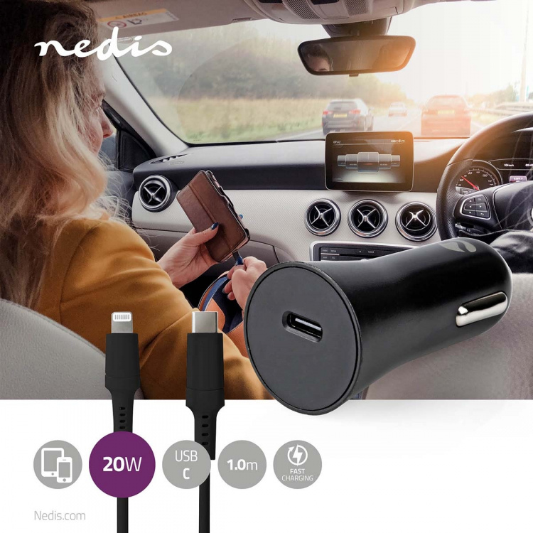 Nedis Autolaturi | 20 W | 1.67 / 2.22 / 3.0 A | Lähtöliitäntöjen määrä: 1 | Portin tyyppi: USB-C™ | Lightning 8-Pin (irrallinen) Kaapeli | 1.00 m | Automaattinen Jännitteen Valinta Nedis Autolaturi | 20 W | 1.67 / 2.22 / 3.0 A | Lähtöliitäntöjen määrä: 1 | Portin tyyppi: USB-C™ | Lightning 8-Pin (irrallinen) Kaapeli | 1.00 m | Automaattinen Jännitteen Valinta