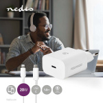 Nedis Seinälaturi | 20 W | PD3.0 20W | Pikalataus-toiminto | 1.67 A / 2.22 A / 3.0 A | Lähtöliitäntöjen määrä: 1 | USB-C™ | Lightning 8-Pin (irrallinen) Kaapeli | 1.00 m | Automaattinen Jännitteen Valinta | Valkoinen