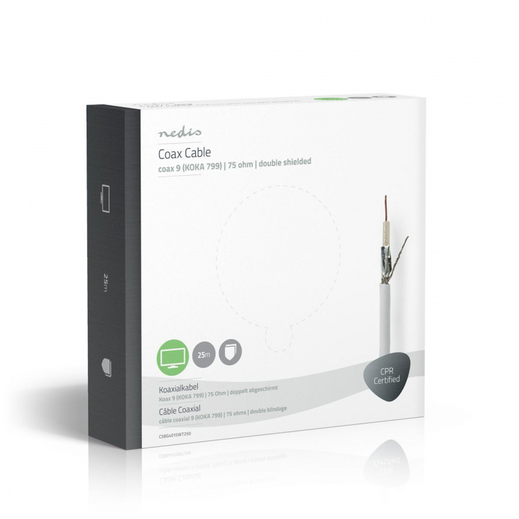 Nedis Koaksiaalikaapelikela | RG59 | 75 Ohm | Tuplasuojattu | ECA | 25.0 m | Antenni | PVC | Valkoinen | Pakkaus