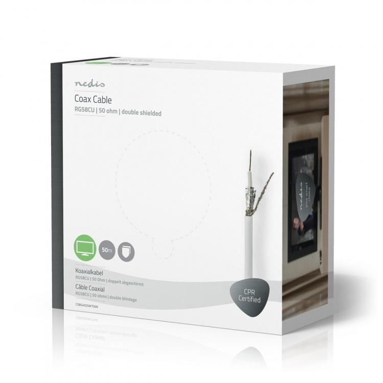 Nedis Koaksiaalikaapelikela | RG58C/U | 50 Ohm | Tuplasuojattu | ECA | 50.0 m | Antenni | PVC | Valkoinen | Pakkaus