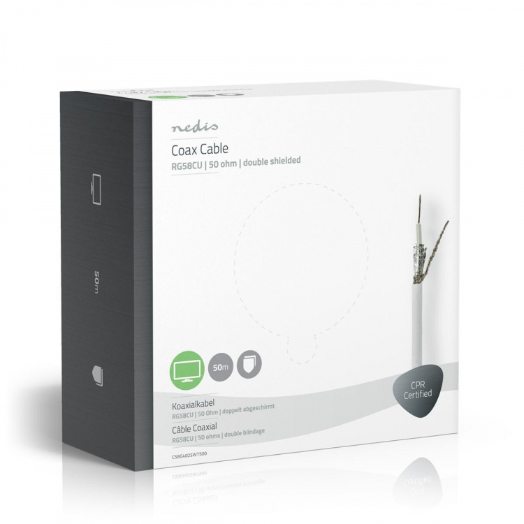 Nedis Koaksiaalikaapelikela | RG58C/U | 50 Ohm | Tuplasuojattu | ECA | 50.0 m | Antenni | PVC | Valkoinen | Pakkaus