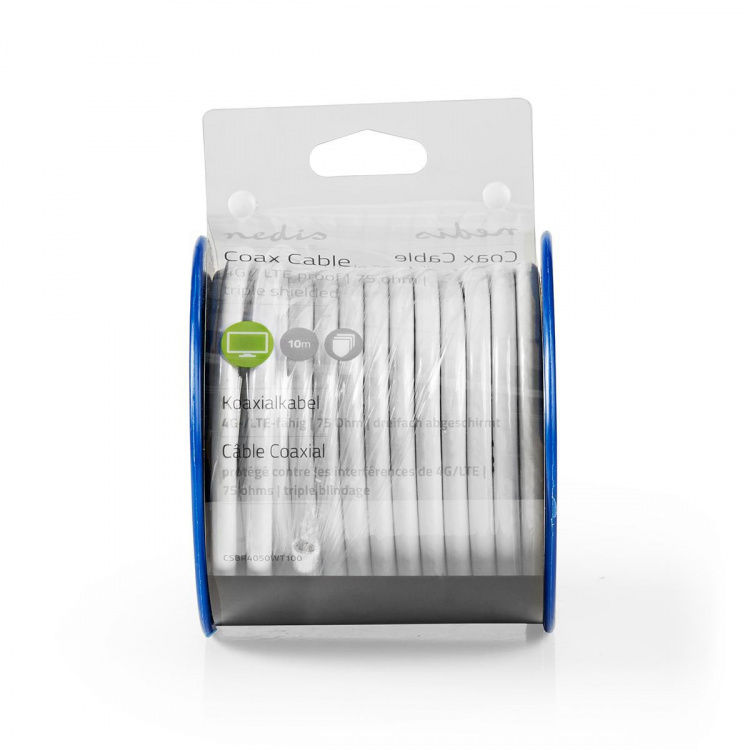 Nedis Koaksiaalikaapelikela | 4G/LTE suojattu | 75 Ohm | Kolminkertainen suojaus | ECA | 10.0 m | Antenni | PVC | Valkoinen | Kela