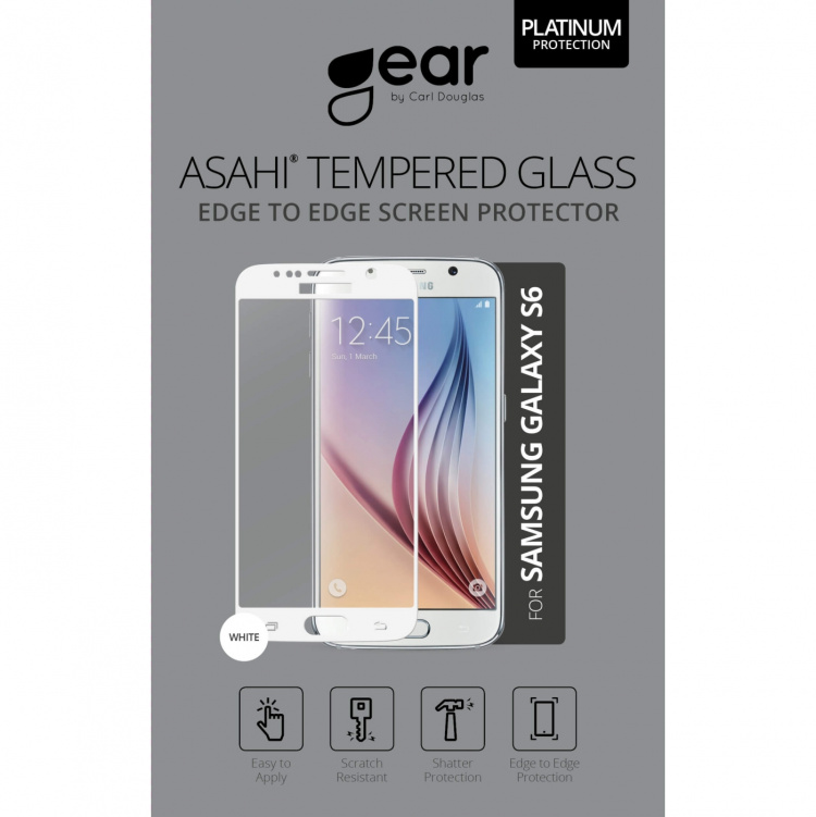 Gear Härdat Glas 3D Full Cover Vit Samsung S6