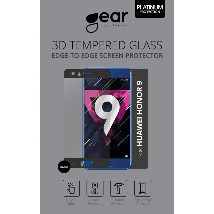 Gear Härdat Glas 3D Full Cover Svart Huawei Honor 9