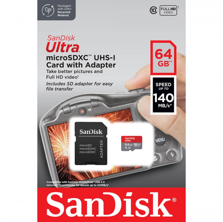 SanDisk MicroSDXC Foto Ultra 64GB 140MB/s UHS-I Adap