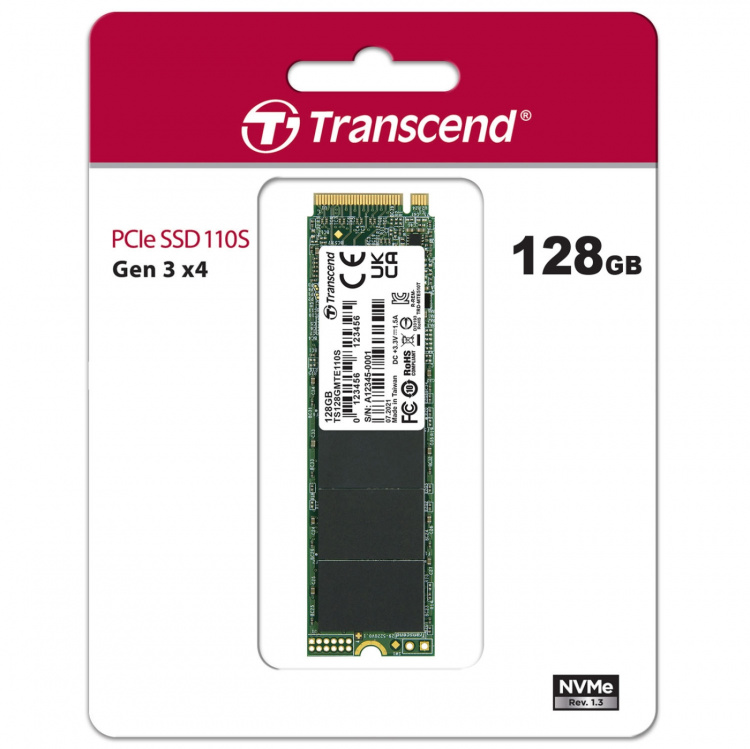 Transcend PCIe M.2 SSD Gen3 x4 NVMe 128Gb (R1500/W550)