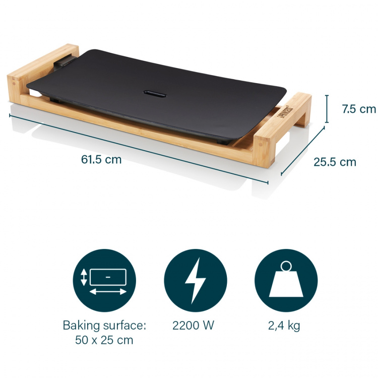Princess Bordsgrill Table Chef Pure Black Bamboo 50X25