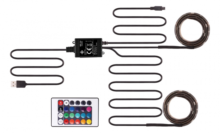 DELTACO GAMING LED-lista, 2x50cm,12 eri väriä, RGB, kaukosäädin, USB