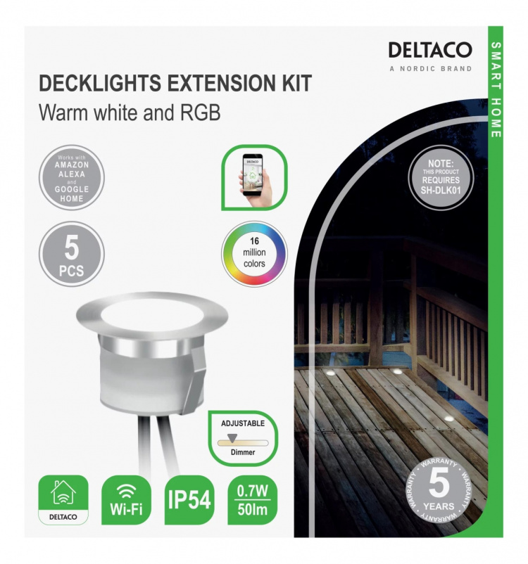 DELTACO SMART HOME, förlängning till SH-DLK01, 5 lampor, DELTACO SMART HOME, förlängning till SH-DLK01, 5 lampor,