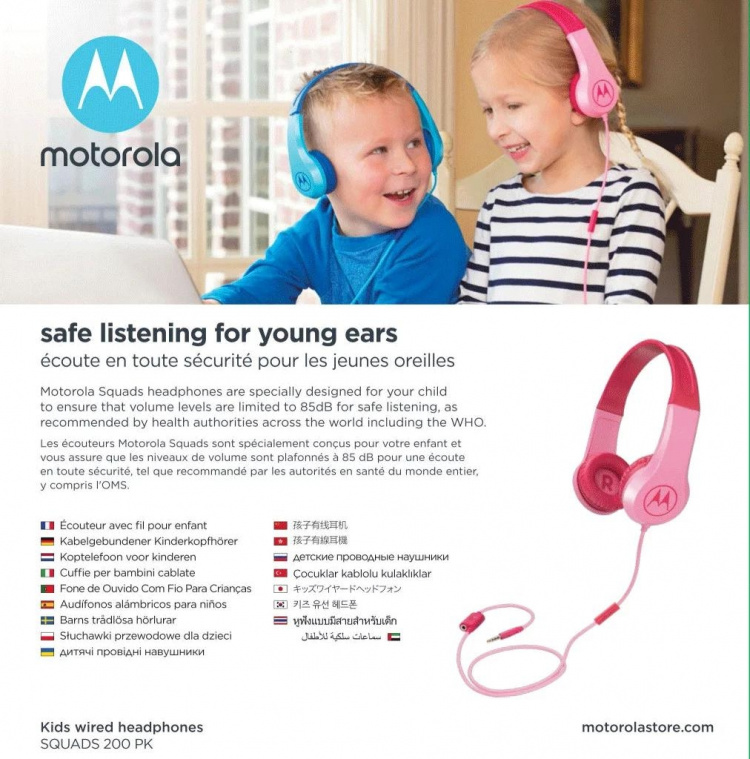 Motorola Headphones Kids wired Squads 200, Pink