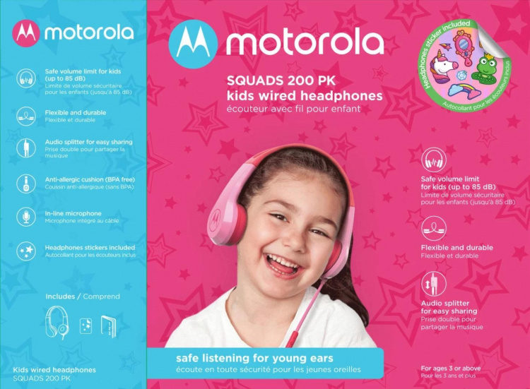 Motorola Headphones Kids wired Squads 200, Pink