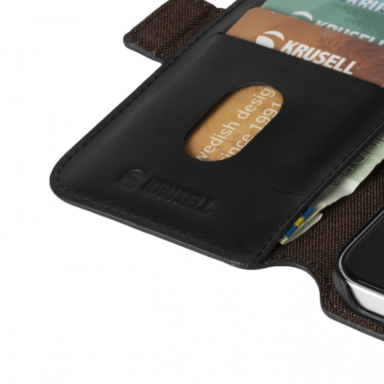 Krusell iPhone 12 Mini PhoneWallet Leather, Black Krusell iPhone 12 Mini PhoneWallet Leather, Black