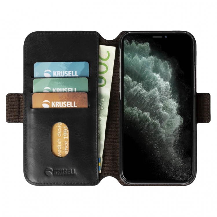 Krusell iPhone 12 Mini PhoneWallet Leather, Black Krusell iPhone 12 Mini PhoneWallet Leather, Black