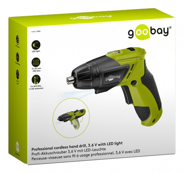 Professional cordless hand drill, 3.6 V with LED light