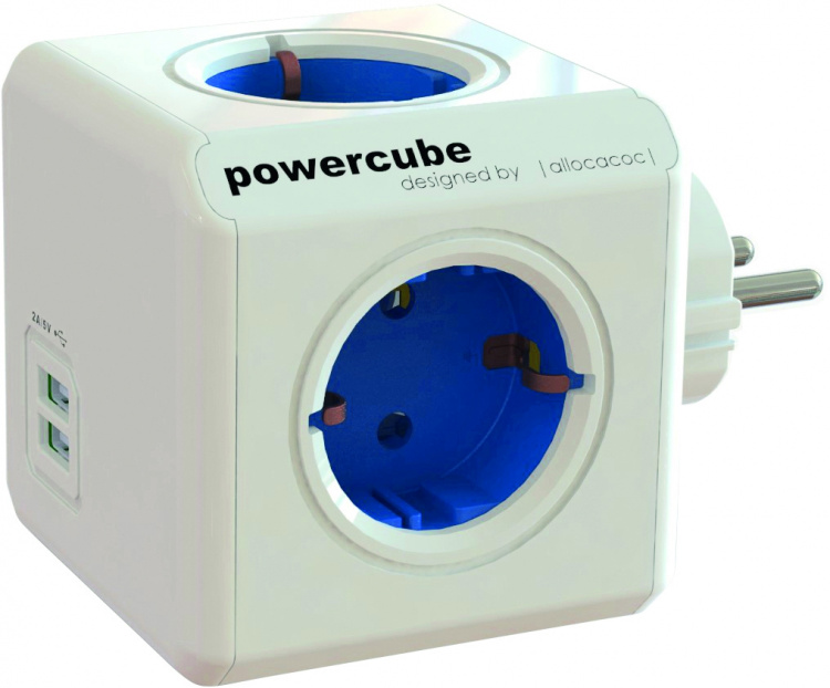 PowerCube Original virtapaneeli, 4 pistorasiaa, 2x USB, sininen