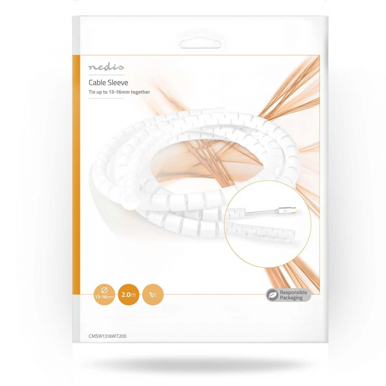 Nedis Johdotusjärjestelmä | Spiraaliholkki | 1 kpl | Suurin kaapelin paksuus: 16 mm | PE | Valkoinen