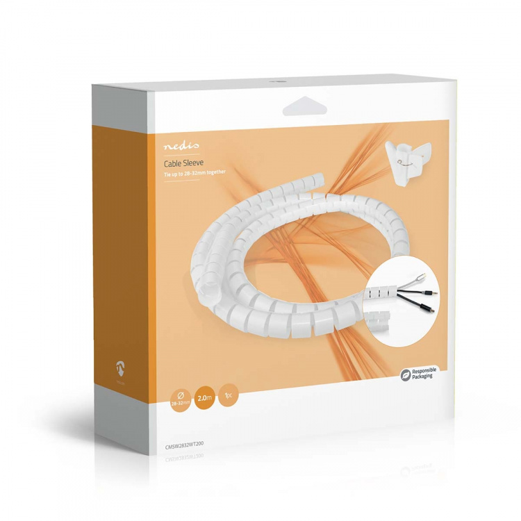 Nedis Johdotusjärjestelmä | Spiraaliholkki | 1 kpl | Suurin kaapelin paksuus: 32 mm | PE | Valkoinen