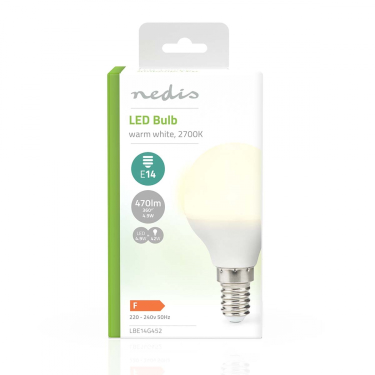 Nedis LED Lamppu E14 | G45 | 4.9 W | 470 lm | 2700 K | Lämmin Valkoinen | Huurrettu | 1 kpl Nedis LED Lamppu E14 | G45 | 4.9 W | 470 lm | 2700 K | Lämmin Valkoinen | Huurrettu | 1 kpl