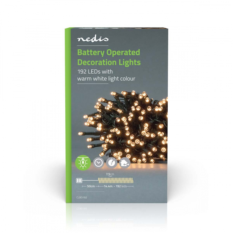 Nedis Jouluvalot | Nauha | 192 LED\'s | Lämmin Valkoinen | 14.40 m | Kevyet vaikutukset: 7 | Sisä- tai ulkotila | Paristokäyttöinen Nedis Jouluvalot | Nauha | 192 LED\'s | Lämmin Valkoinen | 14.40 m | Kevyet vaikutukset: 7 | Sisä- tai ulkotila | Paristokäyttöinen
