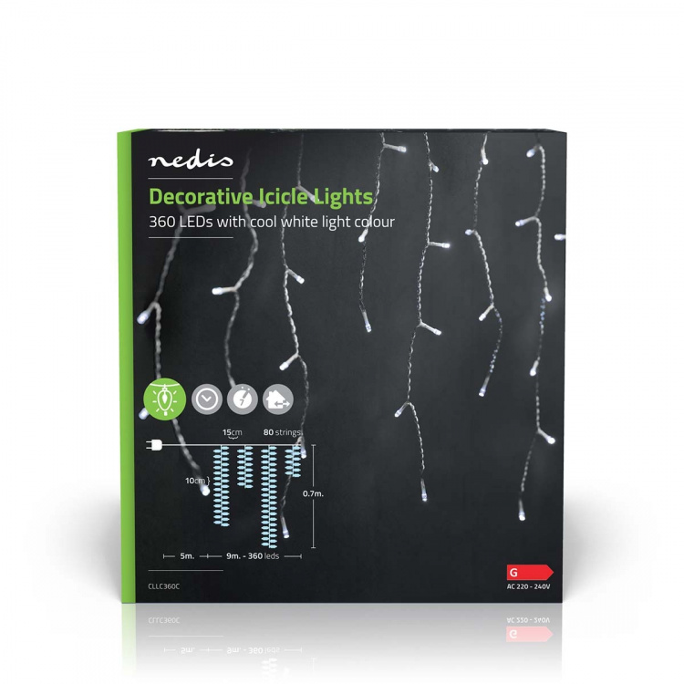 Nedis Koristeellinen Jääpuikko Valot | 360 LED\'s | Kylmä Valkoinen | 9.00 m | Kevyet vaikutukset: 7 | Verkkovirtakäyttöinen