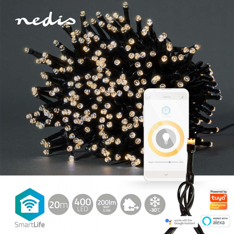 Nedis SmartLife Jouluvalot | Nauha | Wi-Fi | Lämmin Valkoinen | 400 LED\'s | 20.0 m | Android™ / IOS