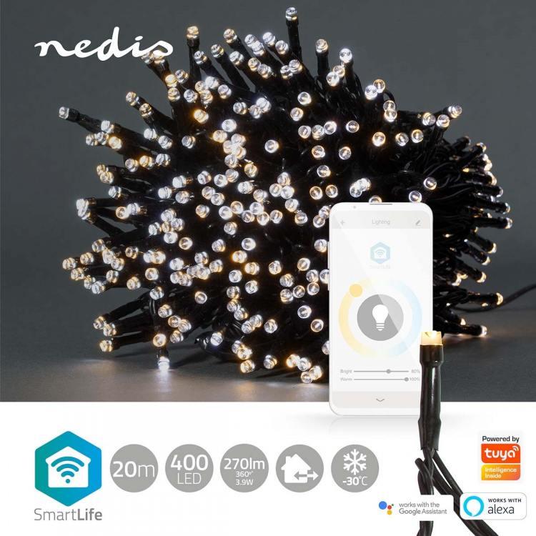 Nedis SmartLife Jouluvalot | Nauha | Wi-Fi | Lämpimästä kylmään valkoiseen | 400 LED\'s | 20.0 m | Android™ / IOS