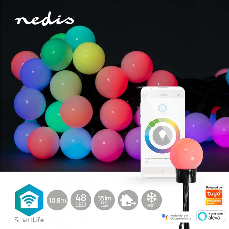Nedis SmartLife-koristevalot | Partylight | Wi-Fi | RGB | 48 LED\'s | 10.8 m | Android™ / IOS | Polttimon halkaisija: 30 mm