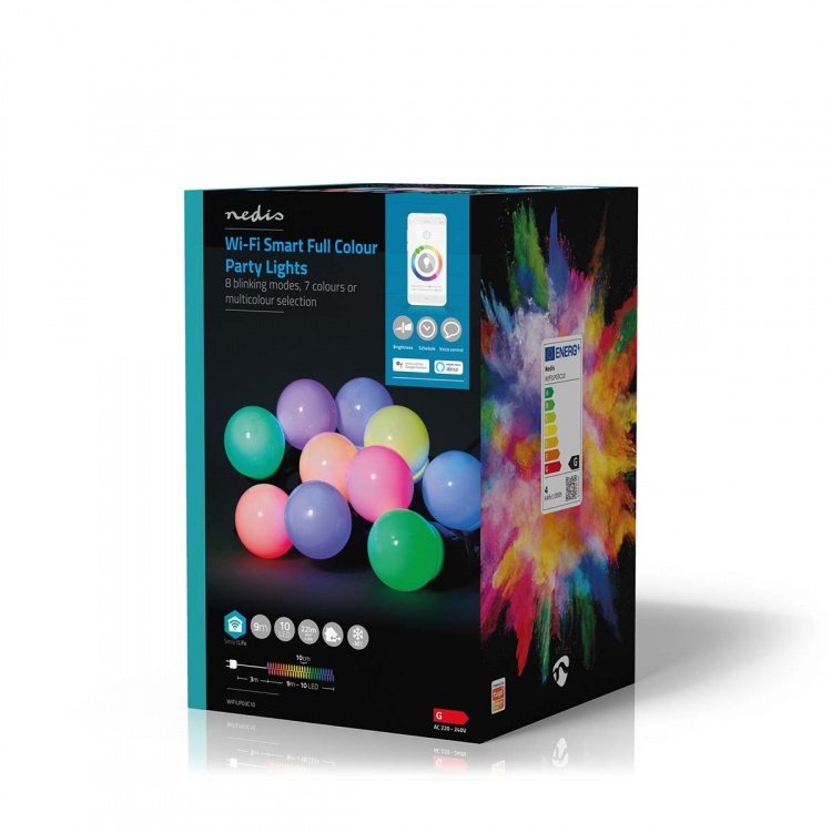 Nedis SmartLife-koristevalot | Partylight | Wi-Fi | RGB / Valkoinen | 10 LED\'s | 9.00 m | Android™ / IOS | Polttimon halkaisija: 50 mm Nedis SmartLife-koristevalot | Partylight | Wi-Fi | RGB / Valkoinen | 10 LED\'s | 9.00 m | Android™ / IOS | Polttimon halkaisija: 50 mm