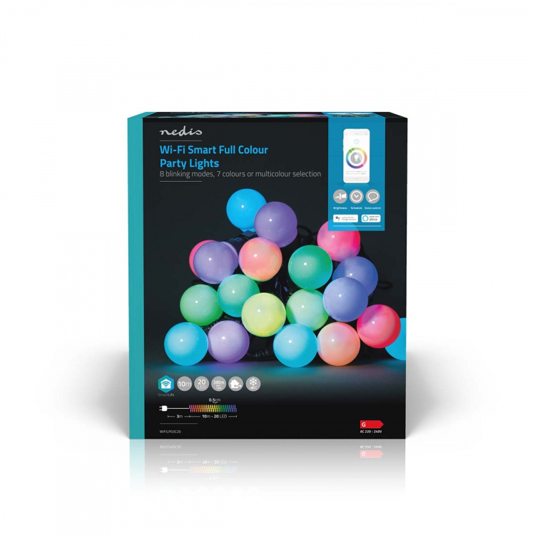 Nedis SmartLife-koristevalot | Partylight | Wi-Fi | RGB / Valkoinen | 20 LED\'s | 10 m | Android™ / IOS | Polttimon halkaisija: 50 mm Nedis SmartLife-koristevalot | Partylight | Wi-Fi | RGB / Valkoinen | 20 LED\'s | 10 m | Android™ / IOS | Polttimon halkaisija: 50 mm