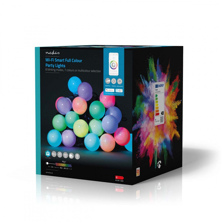 Nedis SmartLife-koristevalot | Partylight | Wi-Fi | RGB / Valkoinen | 20 LED\'s | 10 m | Android™ / IOS | Polttimon halkaisija: 50 mm Nedis SmartLife-koristevalot | Partylight | Wi-Fi | RGB / Valkoinen | 20 LED\'s | 10 m | Android™ / IOS | Polttimon halkaisija: 50 mm
