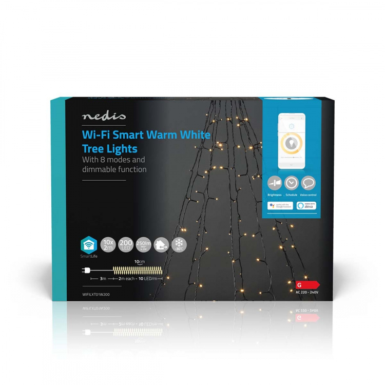 Nedis SmartLife Jouluvalot | Puu | Wi-Fi | Lämmin Valkoinen | 200 LED\'s | 20.0 m | 10 x 2 m | Android™ / IOS Nedis SmartLife Jouluvalot | Puu | Wi-Fi | Lämmin Valkoinen | 200 LED\'s | 20.0 m | 10 x 2 m | Android™ / IOS