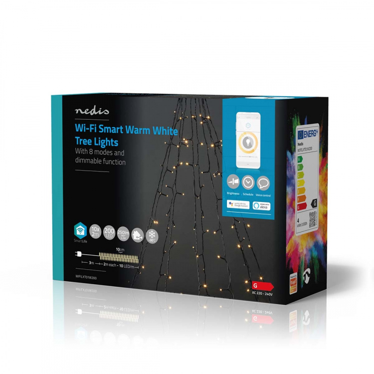 Nedis SmartLife Jouluvalot | Puu | Wi-Fi | Lämmin Valkoinen | 200 LED\'s | 20.0 m | 10 x 2 m | Android™ / IOS Nedis SmartLife Jouluvalot | Puu | Wi-Fi | Lämmin Valkoinen | 200 LED\'s | 20.0 m | 10 x 2 m | Android™ / IOS