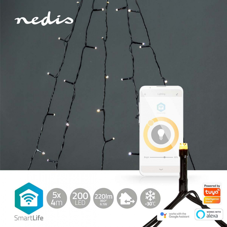 Nedis SmartLife Jouluvalot | Puu | Wi-Fi | Lämmin Valkoinen | 200 LED\'s | 20.0 m | 5 x 4 m | Android™ / IOS