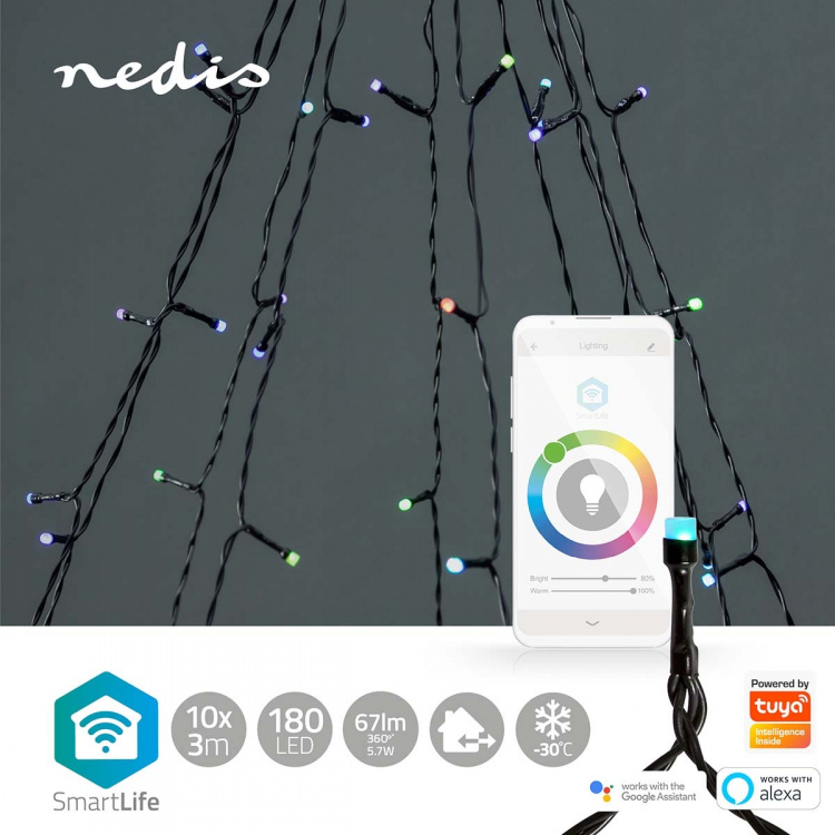 Nedis SmartLife Jouluvalot | Puu | Wi-Fi | RGB | 180 LED\'s | 10 x 2 m | Android™ / IOS