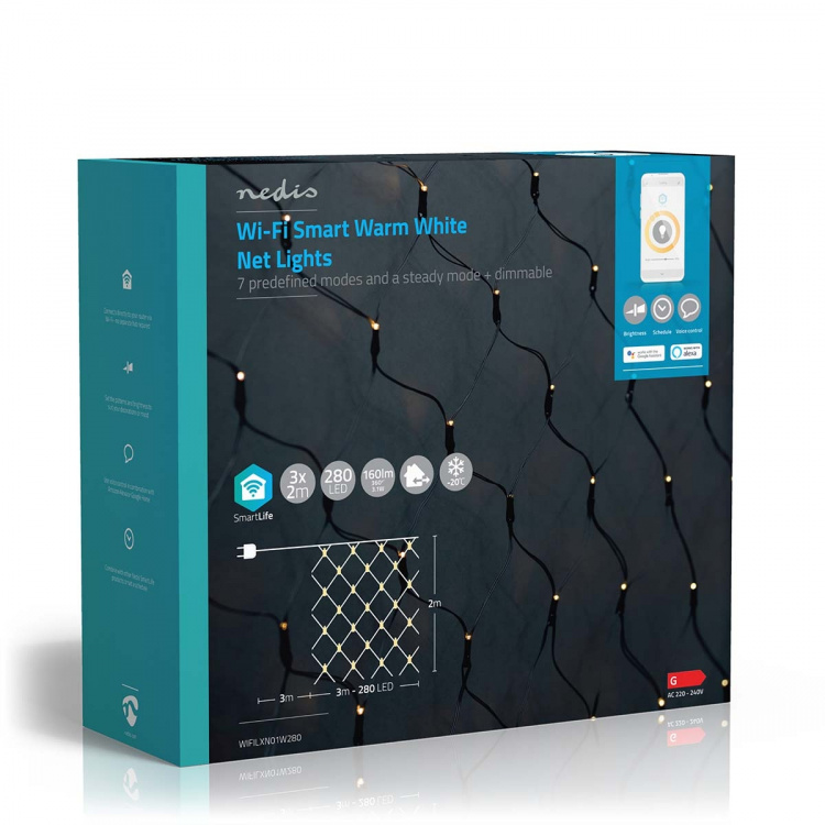 Nedis SmartLife Jouluvalot | Verkko | Wi-Fi | Lämmin Valkoinen | 280 LED\'s | 3.00 m | 3 x 2 m | Android™ / IOS