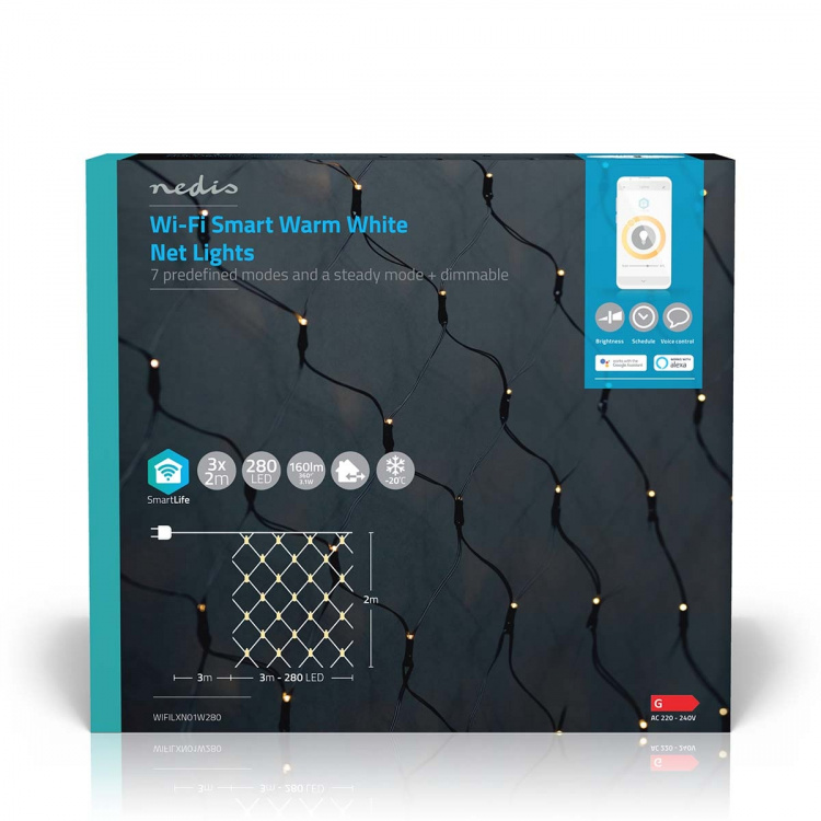 Nedis SmartLife Jouluvalot | Verkko | Wi-Fi | Lämmin Valkoinen | 280 LED\'s | 3.00 m | 3 x 2 m | Android™ / IOS