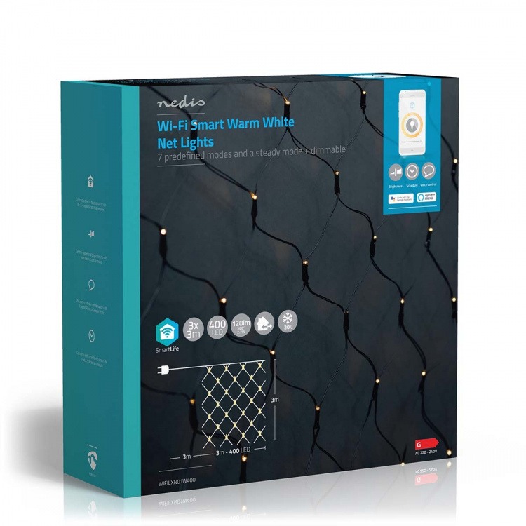 Nedis SmartLife Jouluvalot | Verkko | Wi-Fi | Lämmin Valkoinen | 400 LED\'s | 3.00 m | 3 x 3 m | Android™ / IOS