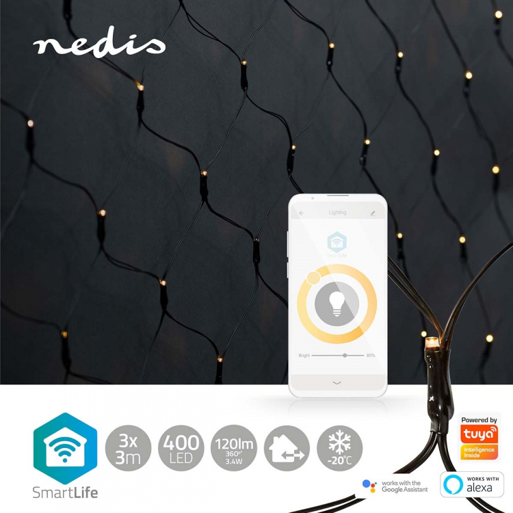 Nedis SmartLife Jouluvalot | Verkko | Wi-Fi | Lämmin Valkoinen | 400 LED\'s | 3.00 m | 3 x 3 m | Android™ / IOS