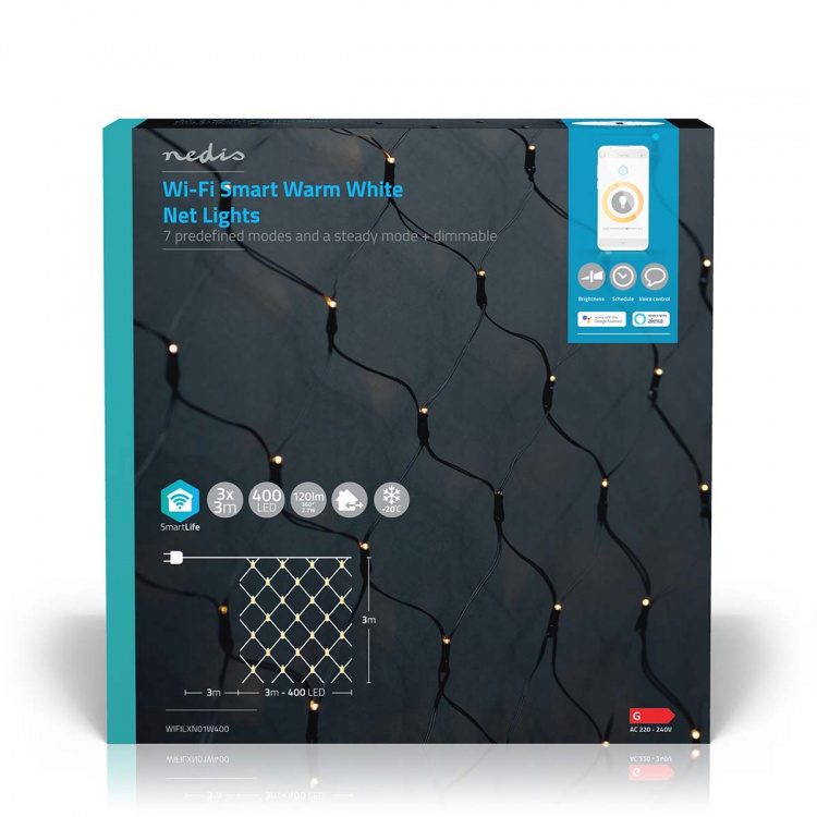Nedis SmartLife Jouluvalot | Verkko | Wi-Fi | Lämmin Valkoinen | 400 LED\'s | 3.00 m | 3 x 3 m | Android™ / IOS