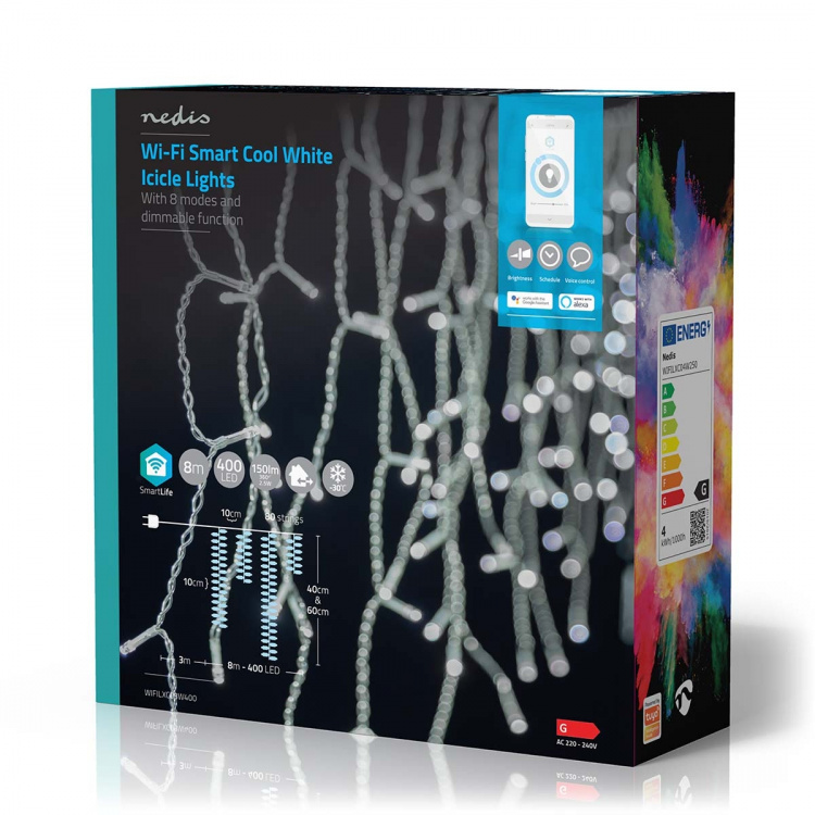 Nedis SmartLife Jouluvalot | Jääpuikko | Wi-Fi | Kylmä Valkoinen | 400 LED\'s | 8.00 m | Android™ / IOS
