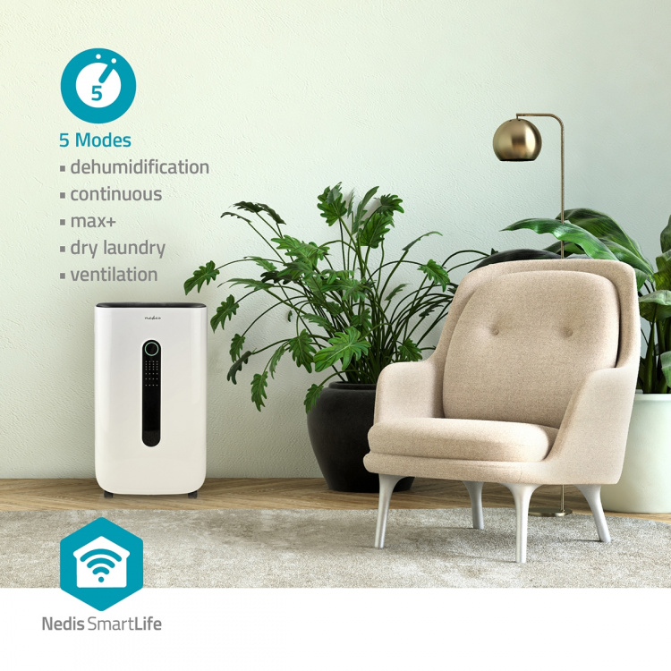 Nedis SmartLife-Ilmankuivain | Wi-Fi | 20 l/Päivä | Kosteudenpoisto / Jatkuva / Kuivaa pyykkiä / Ilmanvaihto | Android™ / IOS | Säädettävä hygrostaatti | 195 m³/h