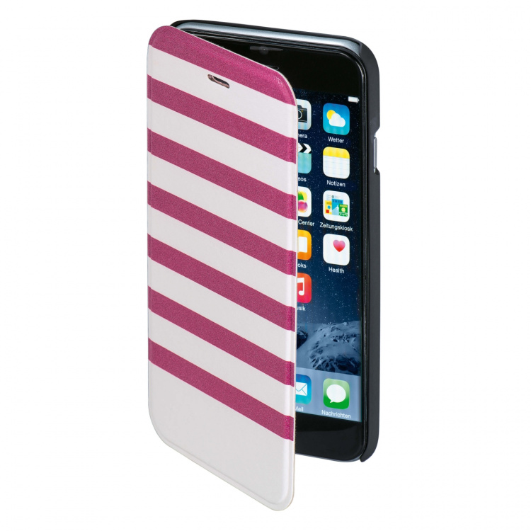 Hama Plånboksväska DesignLine iPhone6/6S Stripe Rosa/Vit